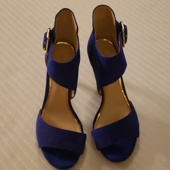 Jessica Simpson Strapped blue suede heels - Picture 1 of 4